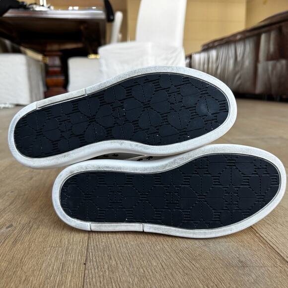 Kate Spade Lift White Sneakers Sz 7 Leather Gold Heel Accent and Gold Logo - Picture 6 of 12